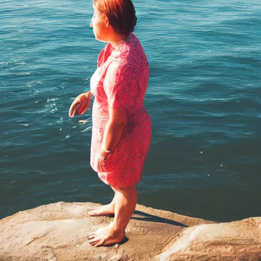 Prompt: woman standing on the water