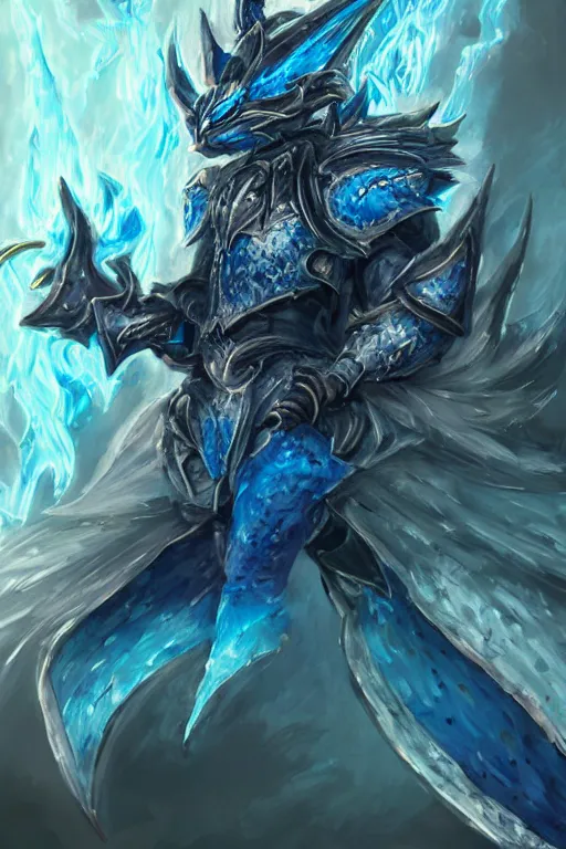 Prompt: anthropomorphic Azure wolf knight, DnD character art portrait, fantasy battleground, raining, blue flame, oil painting, heroic pose, magic the gathering artwork, D&D, fantasy, cinematic lighting, centered, symmetrical, highly detailed, digital painting, artstation, concept art, chromatic aberration, post processing, smooth, sharp focus, illustration, volumetric lighting, epic Composition, 8k, art, DeviantArt, trending on Artstation, Jason Felix, Steve Argyle, Tyler Jacobson, Peter Mohrbacher, Akihiko Yoshida, Greg Rutkowski, Craig Mullins, Frank Frazetta, cinematic lighting