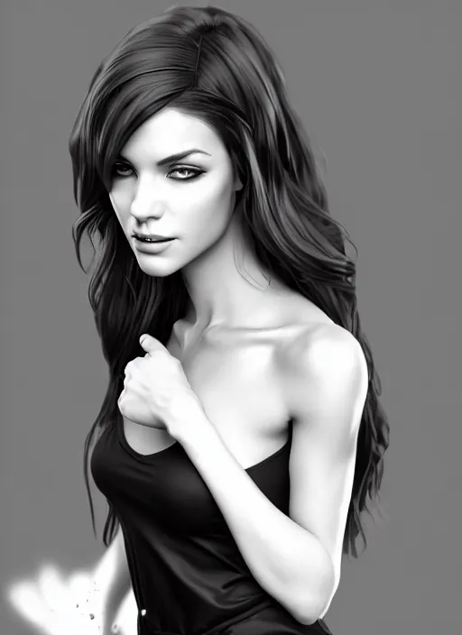 Image similar to full body portrait of a beautiful woman in black and white, photorealistic, hair down to waist, art by diego fazio and diegoKoi and artgerm, concept art, hyper sharp focus, 8k highly detailed