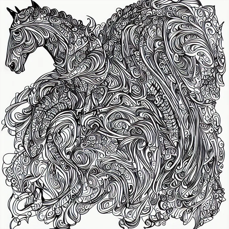 Image similar to beautiful horse, ornamental, fractal, ink draw, line art, vector, outline, simplified