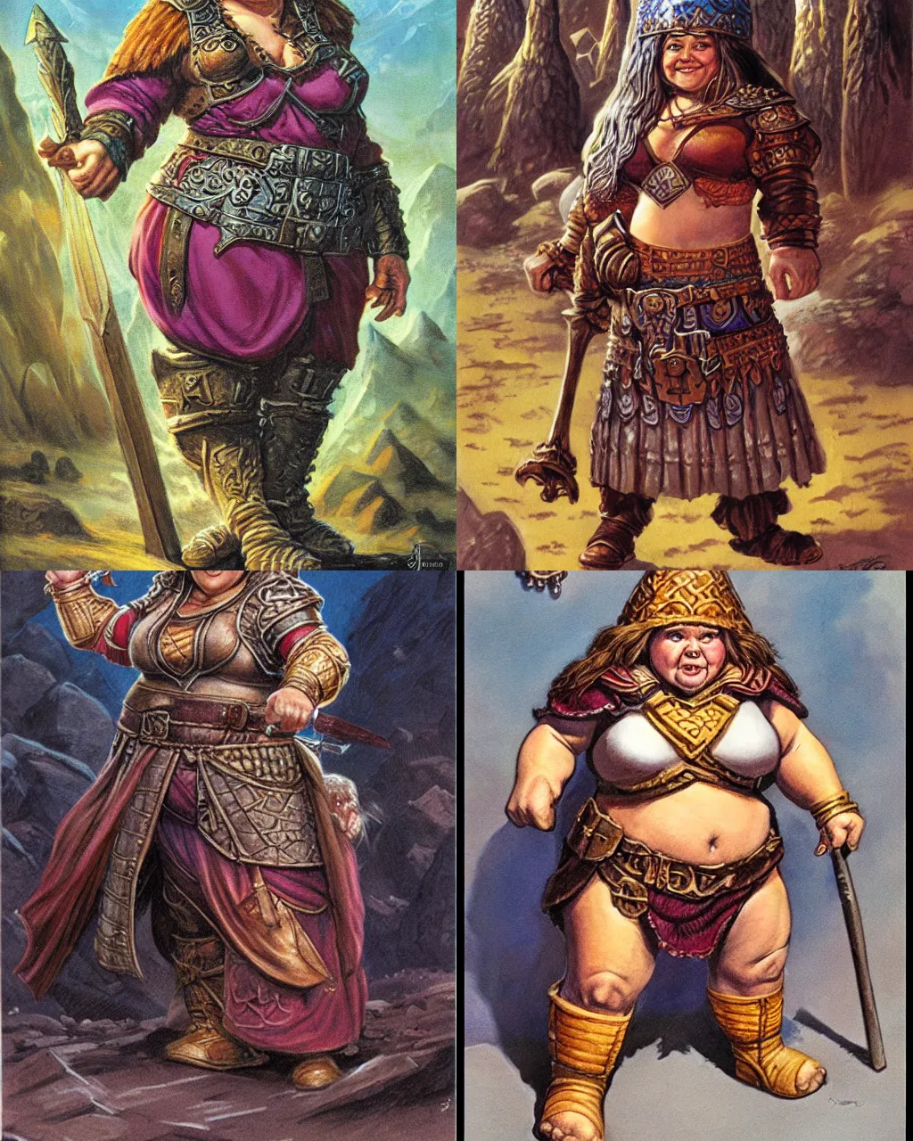 Prompt: female dwarven noblewoman, chubby short stature, by jeff easley, medium - shot