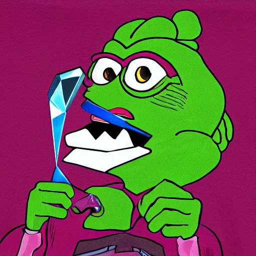 Prompt: pepe eating crystals