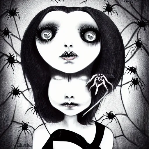 Image similar to spider headed girl in the style of Mark Ryden