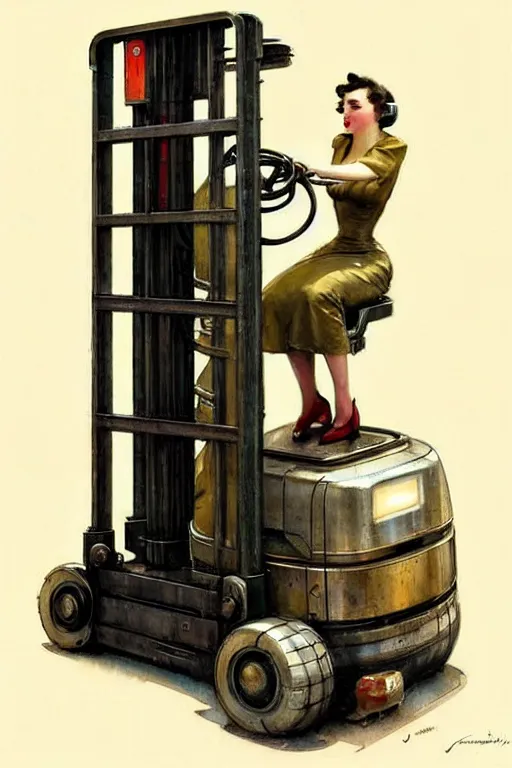 Image similar to ( ( ( ( ( 1 9 5 0 s retro future android robot forklift. muted colors., ) ) ) ) ) by jean - baptiste monge,!!!!!!!!!!!!!!!!!!!!!!!!!