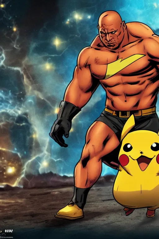 Prompt: Breathtaking comic book style of Pikachu with the body of Dwayne Johnson, high quality, 8k, very detailed