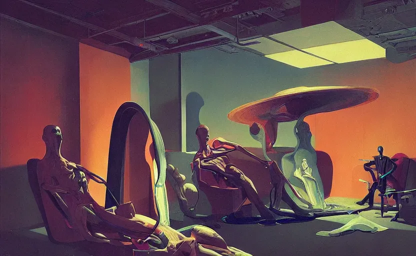 Prompt: inside a time machine, very coherent, painted by Francis Bacon and Edward Hopper, Wayne Barlowe, painted by James Gilleard, surrealism, airbrush, art by JamesJean