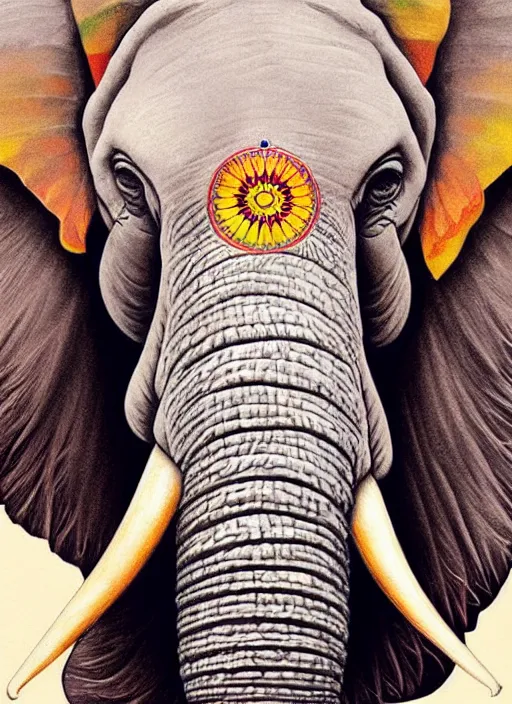 Prompt: portrait of ethereal elephant with indian flag colors painted on its face, intricate detail, ornate, conceptual art, soft light, dynamic, art by artgerm