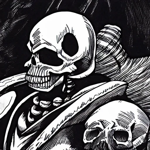 Image similar to Skull Knight from Berserk by kentaro miura, in manga style