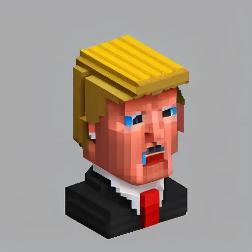 Image similar to an isometric head of donald trump, game art, voxels