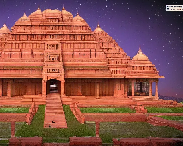 Image similar to ancient indian structure, retrowave epic art, trending on art station