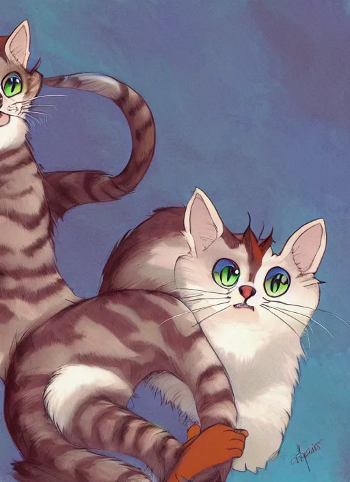 Image similar to official digital painting artwork of a cat character by don bluth, ross tran and studio ghibli.