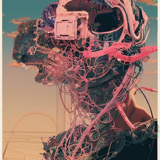 Image similar to Tristan Eaton & Greg Rutkowski, award winning masterpiece with incredible details, Zhang Kechun, a surreal vaporwave vaporwave vaporwave vaporwave vaporwave painting by Thomas Cole of an old pink mannequin head with cables and wires coming out of it's neck, sinking underwater, highly detailed