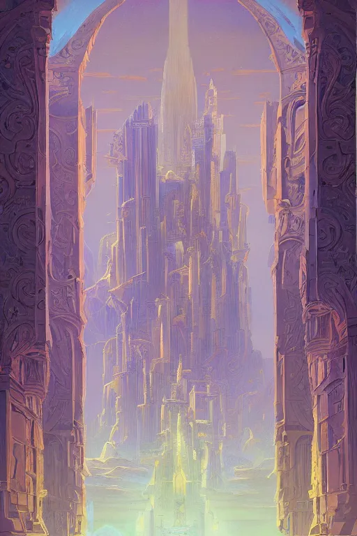 Prompt: the painted tower of the stars, by Sylvain Sarrailh and Nicholas Roerich and jean delville and Tyler Edlin and William Dyce, dramatic cinematic lighting , latticed balconies, beautiful garden, ornate carved architecture, smooth, sharp focus, extremely detailed