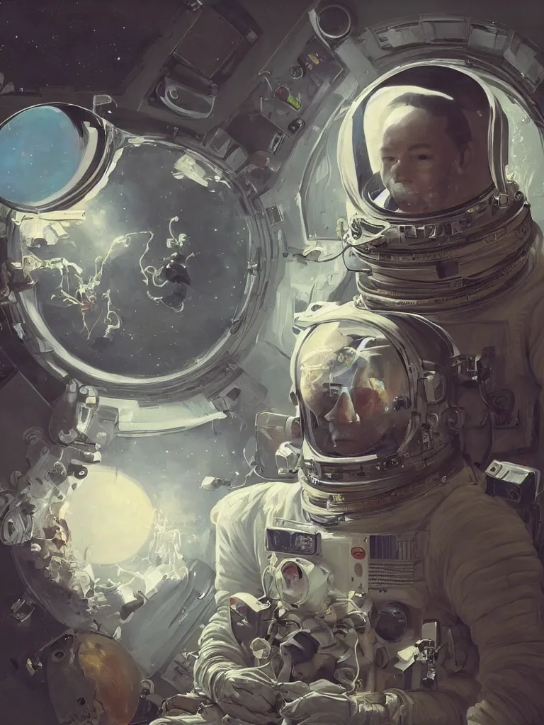 Prompt: a portrait of an astronaut in space in a painting from stalenhag, 4 k, 8 k, hdr, artstation, concept art