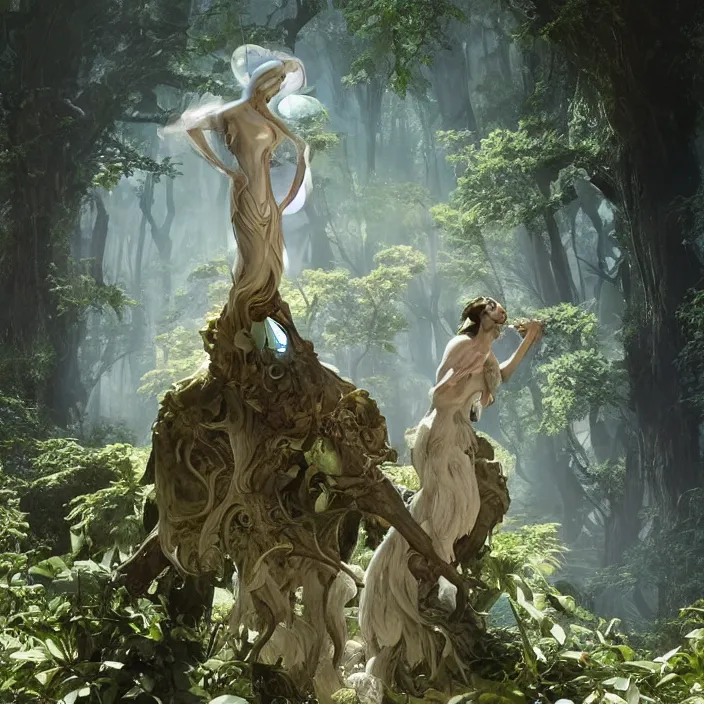 Image similar to minimal modernist bauhaus jeff koons style neverending story forest spirit oracles, ultra realistic, concept art, intricate details, serious, highly detailed, photorealistic, octane render, 8 k, unreal engine, art by todd mcfarlane and artgerm and greg rutkowski and alphonse mucha