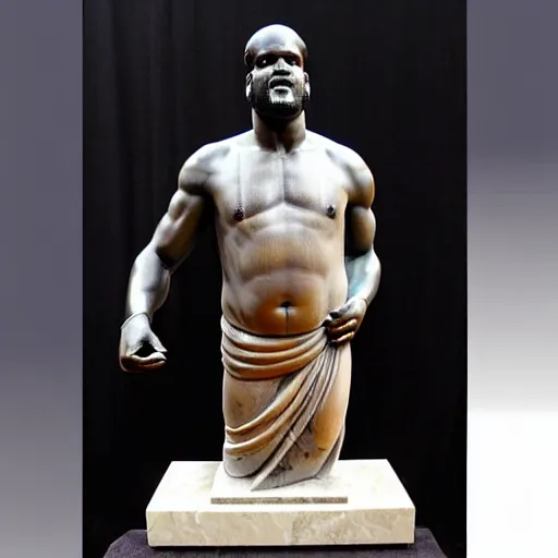 Prompt: ancient greek ancient statue marble sculpture of shaquille o'neal, full body, highly detailed