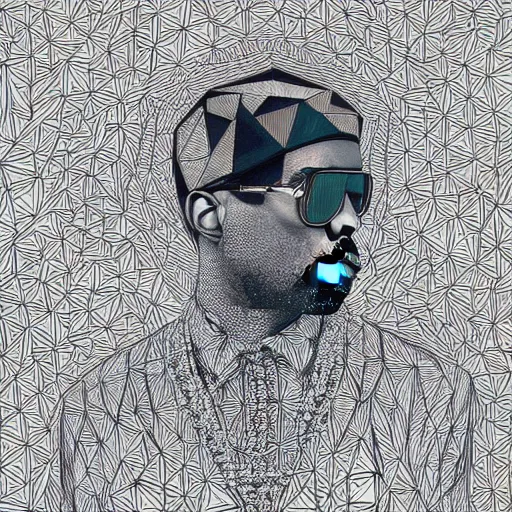 Image similar to Geometrically surreal Kanye West, extremely high detail, photorealistic, intricate line drawings, dotart, album art in the style of James Jean