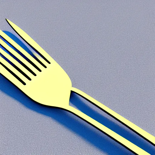 Prompt: a 3d object of a large fork, realistic, on its own, no background, top down view