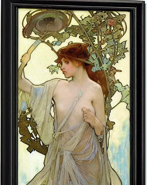 Image similar to an elf princess by Alphonse Mucha and edgar maxence