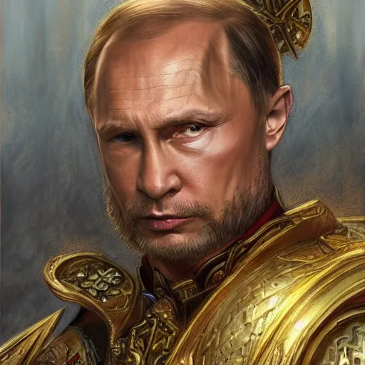 Image similar to Vladimir Putin as a fantasy D&D character, portrait art by Donato Giancola and James Gurney, digital art, trending on artstation