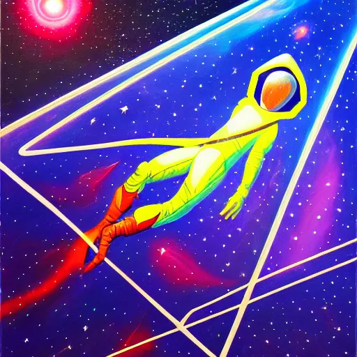 Image similar to spaceman superhero isometric scifi astral spirit space journey in oil painting, pulled into the spiral vortex, trending on artstation, award winning, emotional, highly detailed ethereal isometric surrealist art