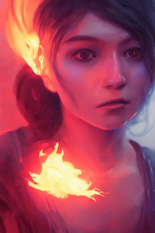 Image similar to a fancy portrait of a young Demon girl with her left eye in a coloured flame's by Greg Rutkowski, Sung Choi, Mitchell Mohrhauser, Maciej Kuciara, Johnson Ting, Maxim Verehin, Peter Konig, final fantasy , 8k photorealistic, cinematic lighting, HD, high details, atmospheric , trending on artstation