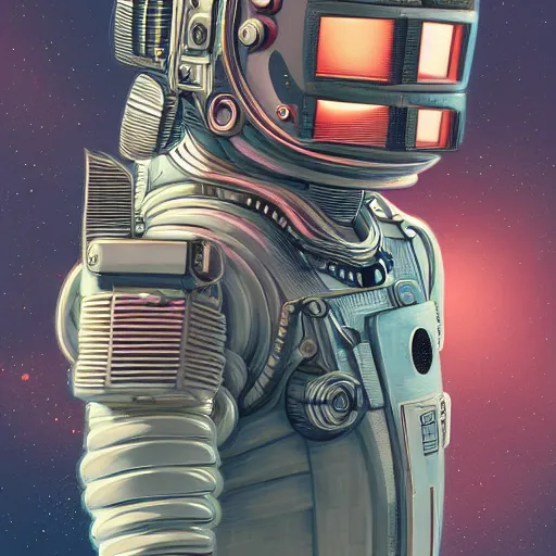 Image similar to intricate mechanical transformer astronaut portrait by yoshitomo nara, by beeple, by yoshitaka amano, by victo ngai, by shaun tan, by good smile company, on cg society, 4 k wallpaper, pastel color theme, mandelbulb textures