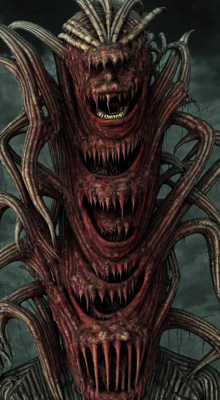 Image similar to gary busey as a monster designed by hr giger, colorful horror video game, sci fi horror,, body horror, unreal engine, octane render, depth of field, cycles render, hd