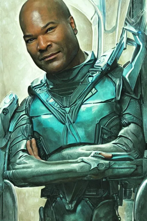 Image similar to movie still of Christopher Judge playing Teal\'c in an episode of Stargate SG-1, a ruggedly handsome hero, intricate, elegant, highly detailed, centered, digital painting, artstation, concept art, smooth, sharp focus, illustration, art by artgerm and donato giancola and Joseph Christian Leyendecker, Ross Tran, WLOP