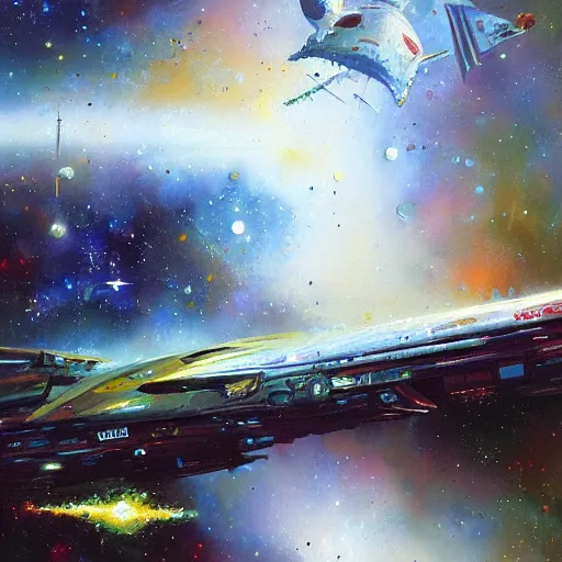 Image similar to space background warp, concept art oil painting, loosely detailed, brush hard by john berkey