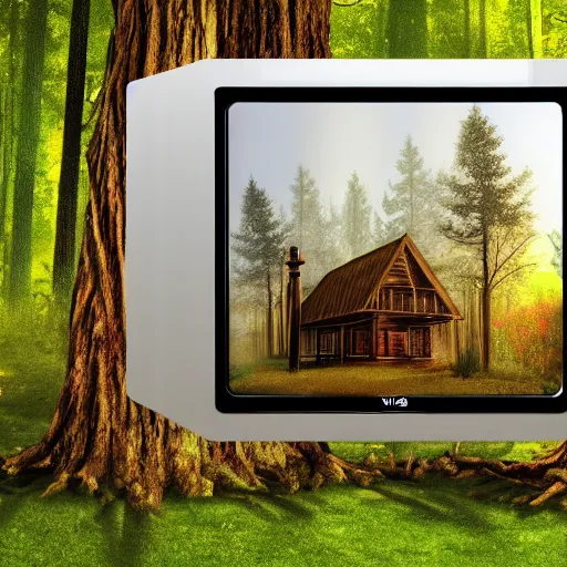 Prompt: house in forest, vhs screen