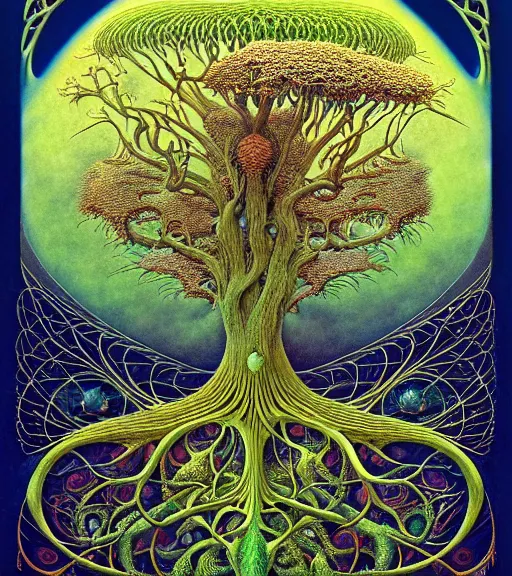 Image similar to tree of life by roger dean and andrew ferez, art forms of nature by ernst haeckel, divine chaos engine, symbolist, visionary, art nouveau, botanical fractal structures, organic, detailed, realistic, surreality