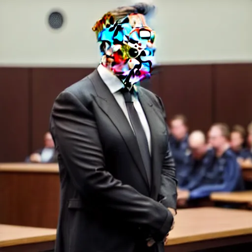 Prompt: photo of elon musk on trial in a court room, highly detailed, extremely high quality, hd, 4 k, 8 k, professional photographer, 4 0 mp, lifelike, top - rated, award winning, realistic, detailed lighting, detailed shadows, sharp, no blur, edited, corrected, trending