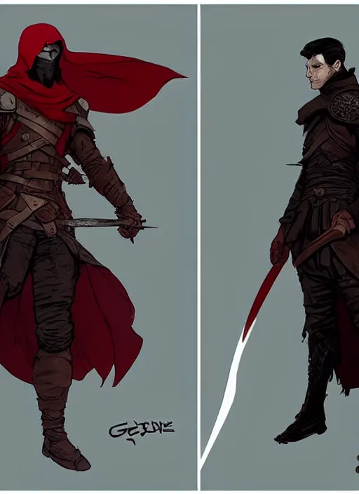 Image similar to concept art of a male rogue, red eyes, covered face, game of thrones character design by laurie greasley and sherree valentine daines concept art, matte, sharp focus, illustration, hearthstone, art by artgerm and greg rutkowski and alphonse mucha