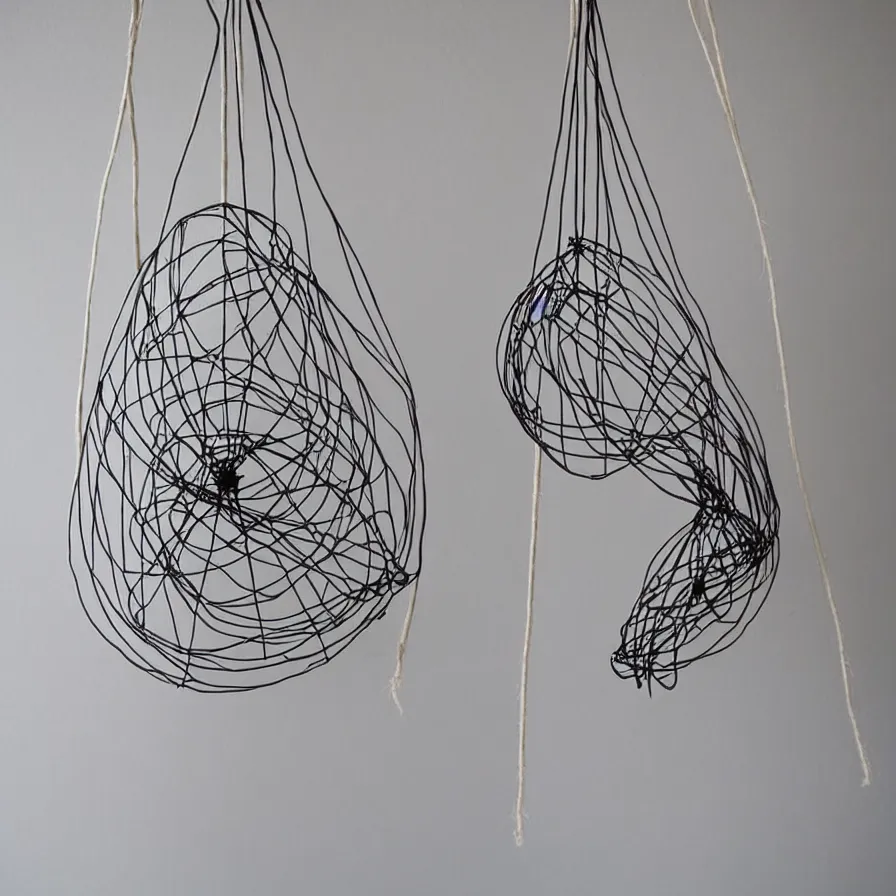 Prompt: beautiful elegant hanging wire art of a symmetrical human figure