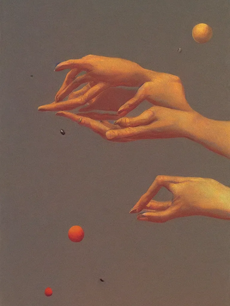 Image similar to woman catch a planet on her hand edward hopper and james gilleard, zdzislaw beksinski highly detailed