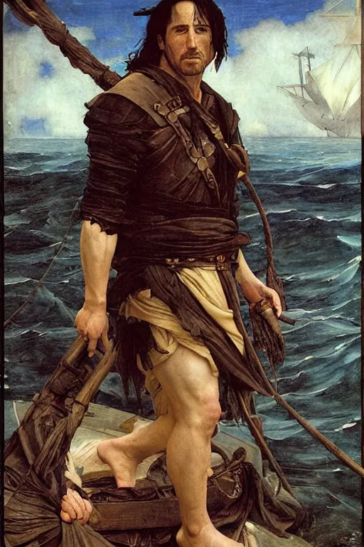 Image similar to trent reznor as a pirate king, god of the ocean by edgar maxence and caravaggio and michael whelan and delacroix