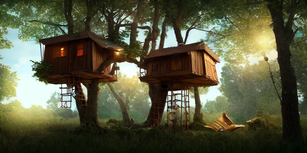 Prompt: a cardboard box treehouse, highly detailed, 8 k, hdr, award - winning, octane render, artstation, volumetric lighting