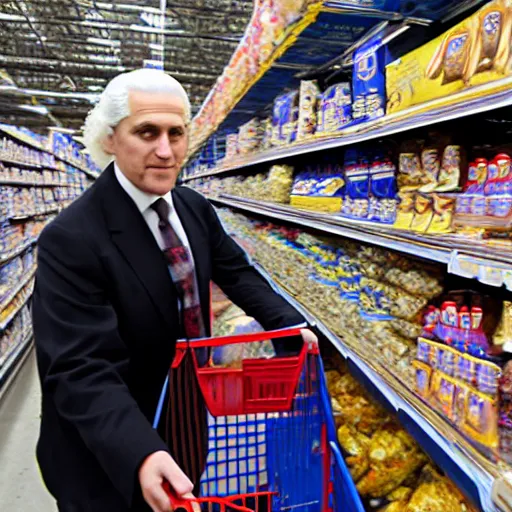 Prompt: photo of George Washington shopping in Walmart