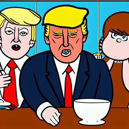 Prompt: close - up portrait of donald trump eating nuclear missiles, by chris ware