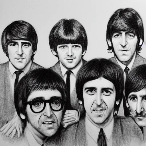 Prompt: hyperrealistic pencil sketch of the beatles as punk rockers, W 1024 H 1024