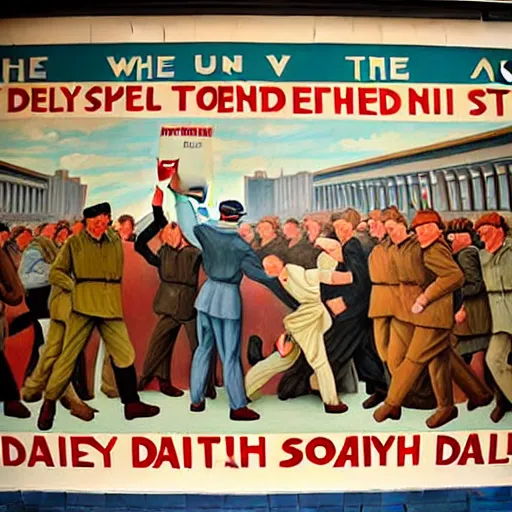 Image similar to a socialist realist mural that only says daily!!!!!!!!