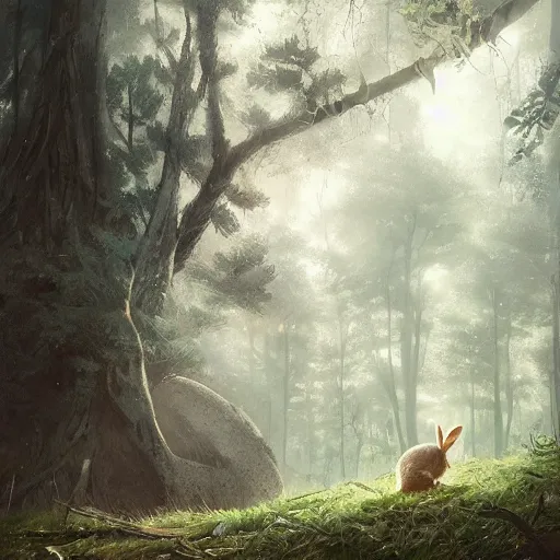 Prompt: a rabbit in the forest, by stanley lau and greg rutkowski