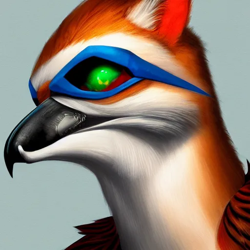 Image similar to a professional portrait of Falco Lombardi, intricate, elegant, digital painting, concept art, smooth, sharp focus, illustration, from Starfox