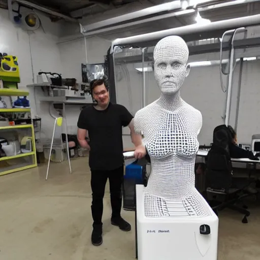 Prompt: a 3 d printer 3 d printing a human statue