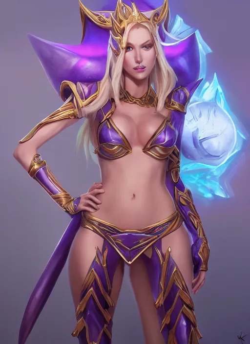 Image similar to luxanna crownguard, from league of legends, hyper detailed, digital art, trending in artstation, cinematic lighting, studio quality, smooth render, fluorescent skin, sharp focus, intricate, elegant, highly detailed, art style by klimt and nixeu and ian sprigger and wlop and krenz cushart