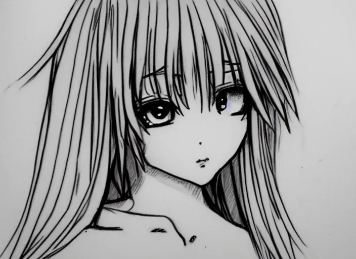 Image similar to Cute girl anime sketch, detailed, black and white