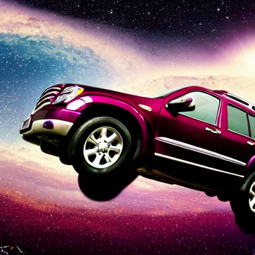 Image similar to a burgundy 2 0 0 3 mercury mountaineer flying through space, amazing detail, photorealistic, space photography, award - winning,