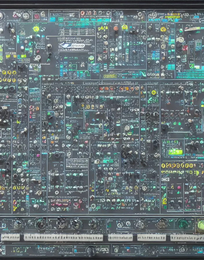 Image similar to hyper realistic photograph, 8k, lizard patching a Buchla 200e modular synthesizer