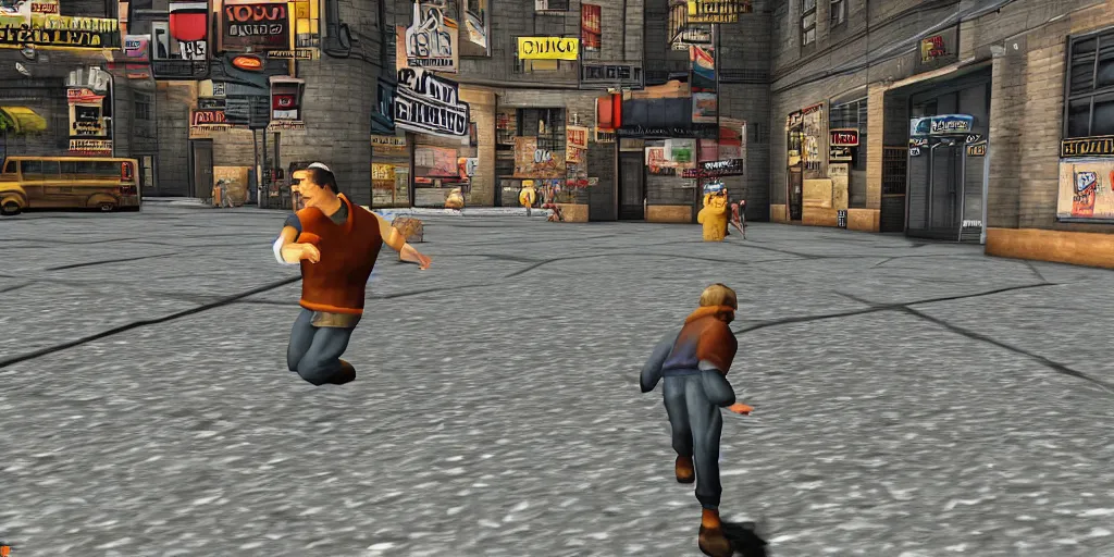 Image similar to Seinfeld PS1 game, third person, gameplay screenshot